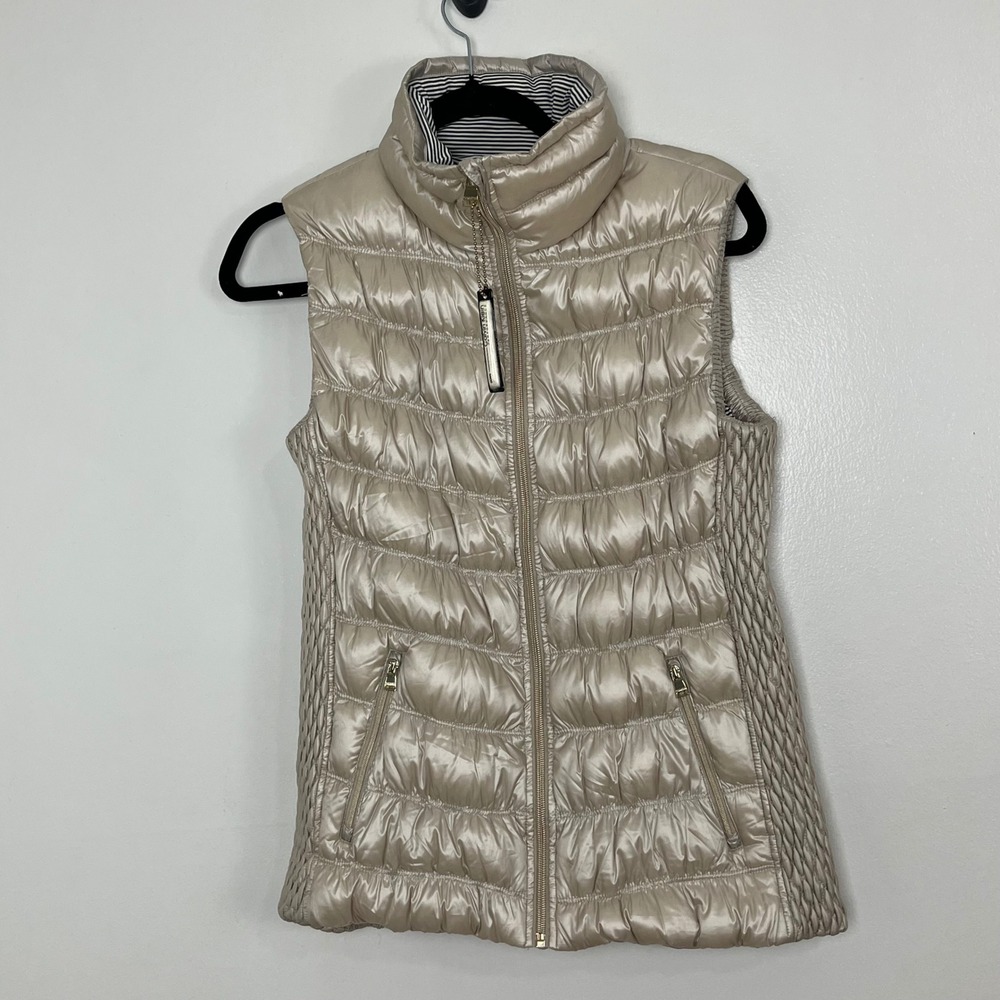 Calvin‎ Klein Performance Metallic Down Puffer Vest Womens Medium Champagne Gold